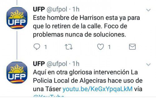 tuit UFP criticando a la policia de Algeciras